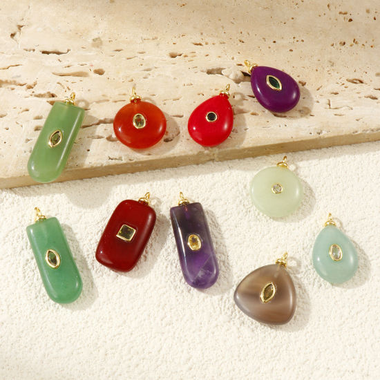 Picture of Eco-friendly Gemstone & Brass Geometric Charms Wholesale 18K Real Gold Plated Rectangle Drop