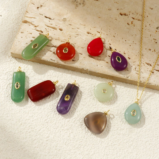 Picture of Eco-friendly Gemstone & Brass Geometric Charms Wholesale 18K Real Gold Plated Rectangle Drop