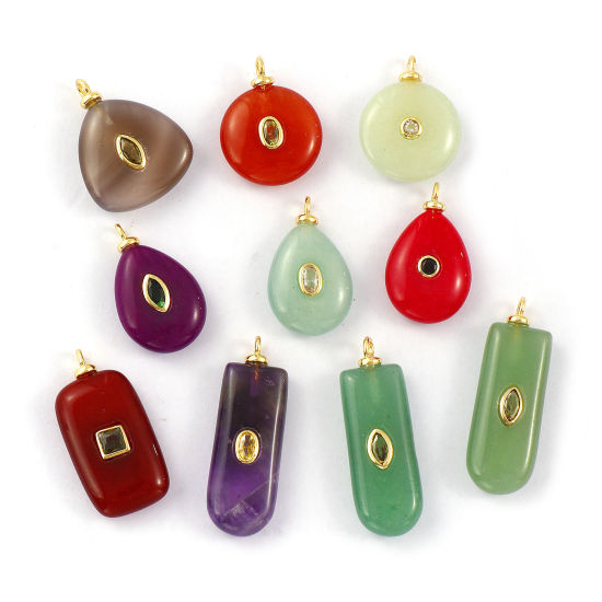 Picture of Eco-friendly Gemstone & Brass Geometric Charms Wholesale 18K Real Gold Plated Rectangle Drop
