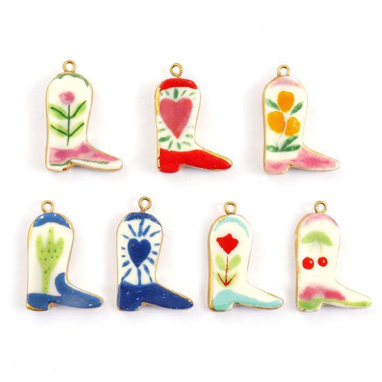Picture of Eco-friendly PVD Vacuum Plating 304 Stainless Steel & Ceramic West Cowboy Pendants 18K Real Gold Plated Multicolor Boots 3.4cm x 2.3cm