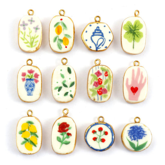 Picture of Eco-friendly PVD Vacuum Plating 304 Stainless Steel & Ceramic Charms 18K Real Gold Plated Multicolor