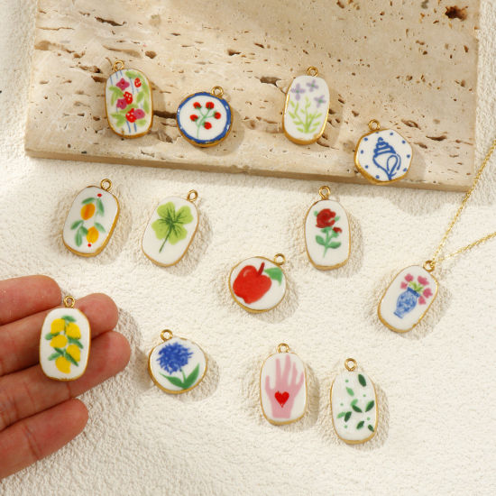 Picture of Eco-friendly PVD Vacuum Plating 304 Stainless Steel & Ceramic Charms 18K Real Gold Plated Multicolor