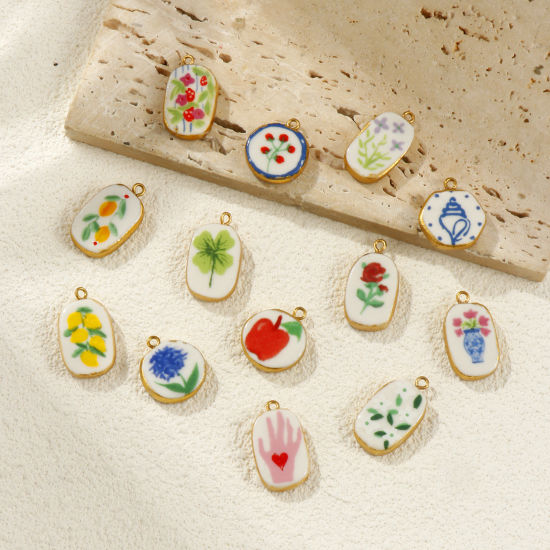Picture of Eco-friendly PVD Vacuum Plating 304 Stainless Steel & Ceramic Charms 18K Real Gold Plated Multicolor