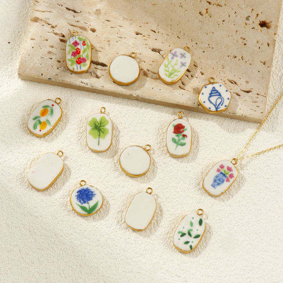 Picture of Eco-friendly PVD Vacuum Plating 304 Stainless Steel & Ceramic Charms 18K Real Gold Plated Multicolor