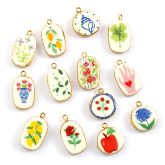 Picture of Eco-friendly PVD Vacuum Plating 304 Stainless Steel & Ceramic Charms 18K Real Gold Plated Multicolor