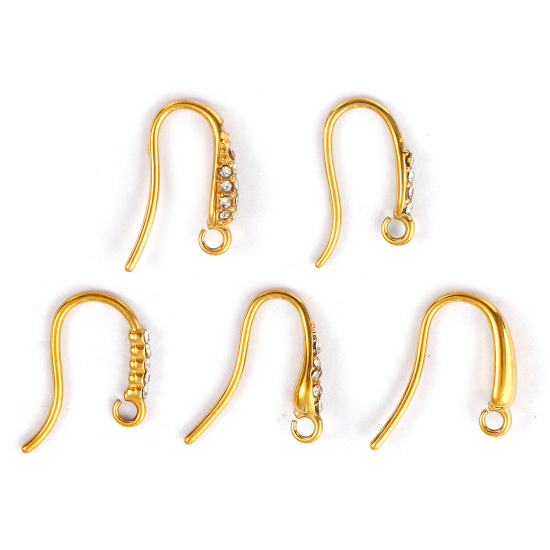 Picture of Eco-friendly PVD Vacuum Plating 304 Stainless Steel Exquisite Ear Wire Hooks Earrings For DIY Jewelry Making Accessories 18K Real Gold Plated With Open Loop