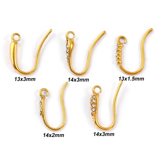 Picture of Eco-friendly PVD Vacuum Plating 304 Stainless Steel Exquisite Ear Wire Hooks Earrings For DIY Jewelry Making Accessories 18K Real Gold Plated With Open Loop