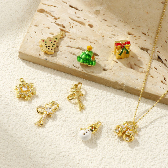 Immagine di 2 Pz Ottone Natale Ciondoli Placcato Oro 18K