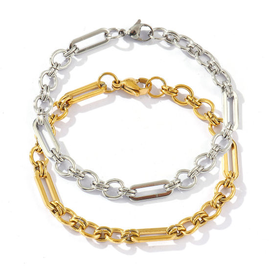 Image de Bracelets En Gros Multicolore en 304 Acier Inoxydable, Chaîne à Maillons Faite à la Main Respectueux de la Nature, aux Femmes Exquis Élégant Cadeau Fournitures de Bijoux 18cm long, 1 Pièce