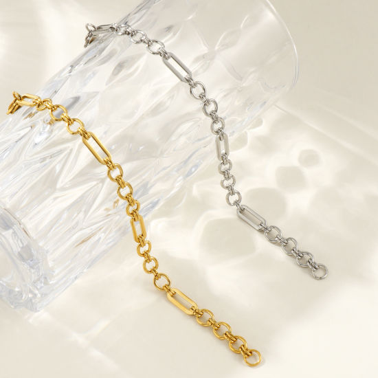Image de Bracelets En Gros Multicolore en 304 Acier Inoxydable, Chaîne à Maillons Faite à la Main Respectueux de la Nature, aux Femmes Exquis Élégant Cadeau Fournitures de Bijoux 18cm long, 1 Pièce