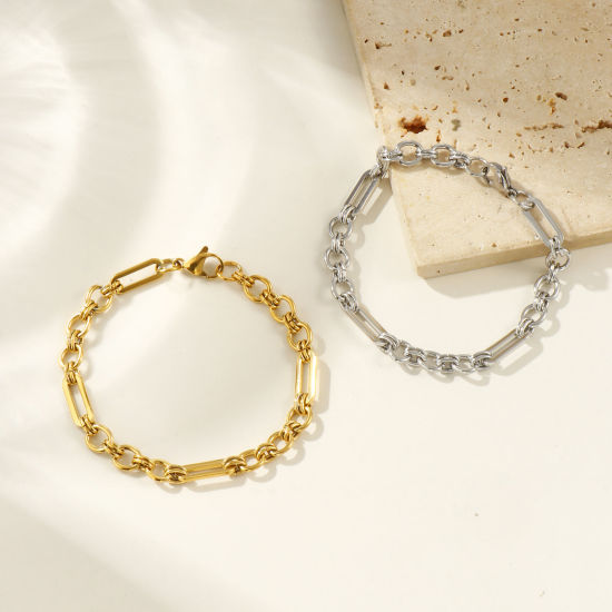 Image de Bracelets En Gros Multicolore en 304 Acier Inoxydable, Chaîne à Maillons Faite à la Main Respectueux de la Nature, aux Femmes Exquis Élégant Cadeau Fournitures de Bijoux 18cm long, 1 Pièce