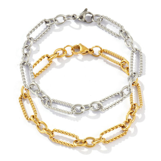 Image de Bracelets En Gros Multicolore en 304 Acier Inoxydable, Chaîne à Maillons Faite à la Main Respectueux de la Nature, aux Femmes Exquis Élégant Cadeau Fournitures de Bijoux 19cm long, 1 Pièce
