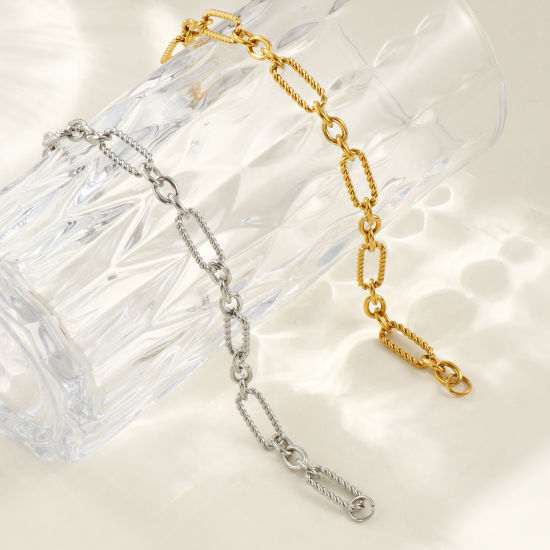 Image de Bracelets En Gros Multicolore en 304 Acier Inoxydable, Chaîne à Maillons Faite à la Main Respectueux de la Nature, aux Femmes Exquis Élégant Cadeau Fournitures de Bijoux 19cm long, 1 Pièce