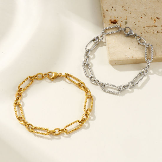 Image de Bracelets En Gros Multicolore en 304 Acier Inoxydable, Chaîne à Maillons Faite à la Main Respectueux de la Nature, aux Femmes Exquis Élégant Cadeau Fournitures de Bijoux 19cm long, 1 Pièce