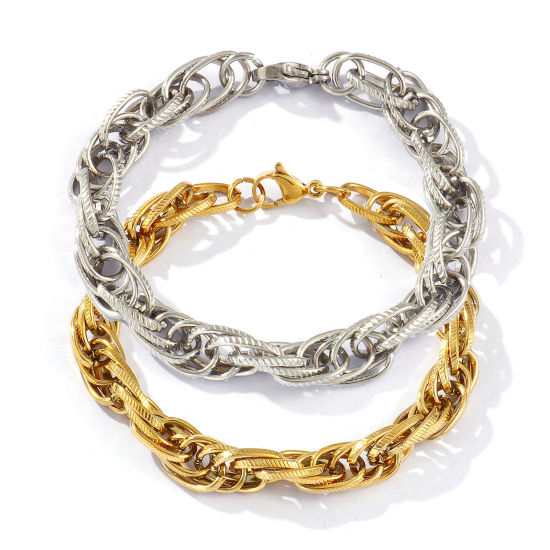 Image de Bracelets En Gros Multicolore en 304 Acier Inoxydable, Chaîne à Maillons Faite à la Main Respectueux de la Nature, aux Femmes Exquis Élégant Cadeau Fournitures de Bijoux 20cm long, 1 Pièce