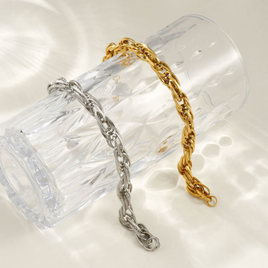 Image de Bracelets En Gros Multicolore en 304 Acier Inoxydable, Chaîne à Maillons Faite à la Main Respectueux de la Nature, aux Femmes Exquis Élégant Cadeau Fournitures de Bijoux 20cm long, 1 Pièce