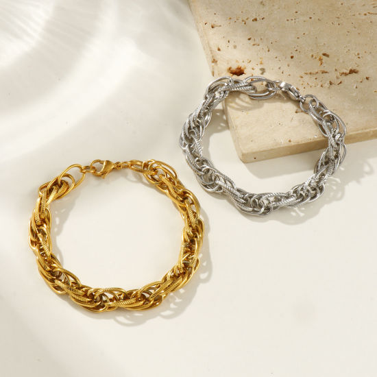 Image de Bracelets En Gros Multicolore en 304 Acier Inoxydable, Chaîne à Maillons Faite à la Main Respectueux de la Nature, aux Femmes Exquis Élégant Cadeau Fournitures de Bijoux 20cm long, 1 Pièce