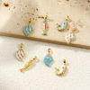 Picture of 2 PCs Eco-friendly Brass Ocean Jewelry Charm Pendant 18K Real Gold Plated Enamel Pearlized