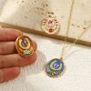 Picture of 1 Piece Eco-friendly PVD Vacuum Plating 304 Stainless Steel Galaxy Charms 18K Gold Plated Enamel Oval Horseshoe Pearlized 28mm x 20mm