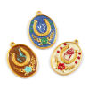 Picture of 1 Piece Eco-friendly PVD Vacuum Plating 304 Stainless Steel Galaxy Charms 18K Gold Plated Enamel Oval Horseshoe Pearlized 28mm x 20mm