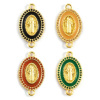 Picture of Eco-friendly Brass & Cubic Zirconia Religious Connectors Charms Pendants 18K Real Gold Plated Enamel Oval Jesus Double Sided 24mm x 14mm