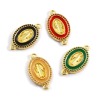 Picture of Eco-friendly Brass & Cubic Zirconia Religious Connectors Charms Pendants 18K Real Gold Plated Enamel Oval Jesus Double Sided 24mm x 14mm