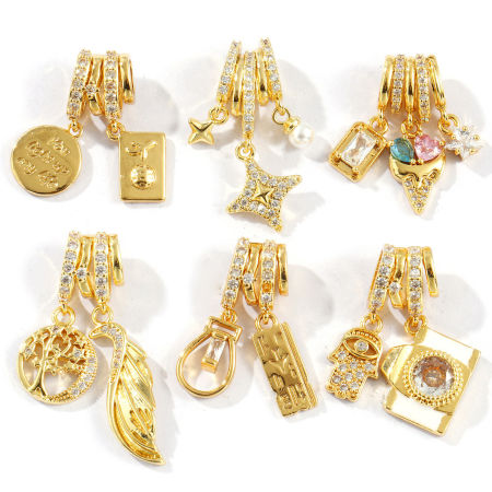 Brass Charms 18K Gold Plated Micro Pave Clear Rhinestone