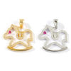 Picture of Eco-friendly Brass Fairy Tale Collection Charm Pendant Real Gold Plated Rocking Horse Micro Pave Fuchsia Cubic Zirconia 27mm x 24mm