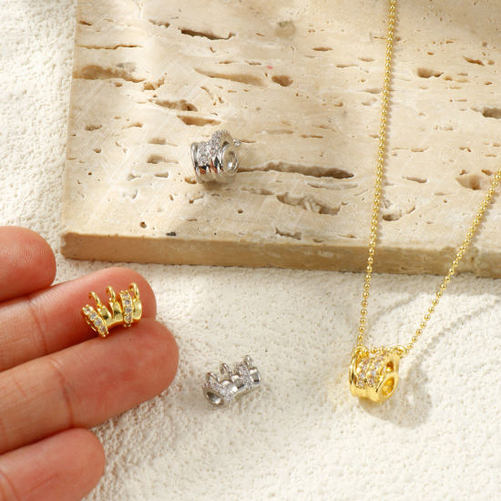 Image de 2 Pcs Perle Bélière avec Boucle Accessories pour DIY Fabrication de Bijoux en Laiton Multicolore Micro Pave à Zircone Cubique Clair