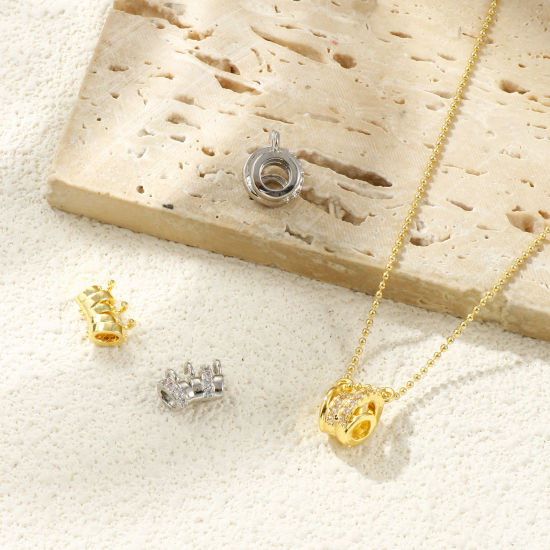 Image de 2 Pcs Perle Bélière avec Boucle Accessories pour DIY Fabrication de Bijoux en Laiton Multicolore Micro Pave à Zircone Cubique Clair