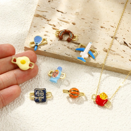 Bild von Messing Steckverbinder Charms Anhänger 18K Vergoldet Emaille 3D