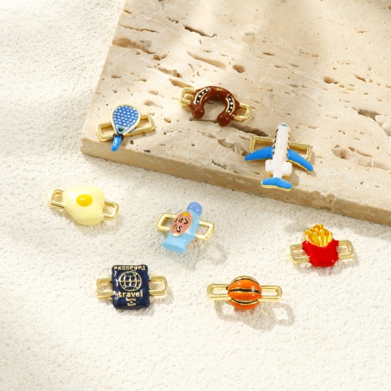 Bild von Messing Steckverbinder Charms Anhänger 18K Vergoldet Emaille 3D