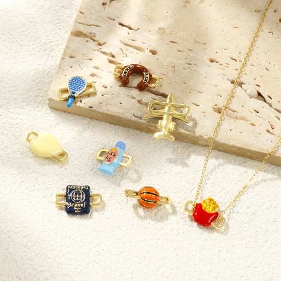 Bild von Messing Steckverbinder Charms Anhänger 18K Vergoldet Emaille 3D