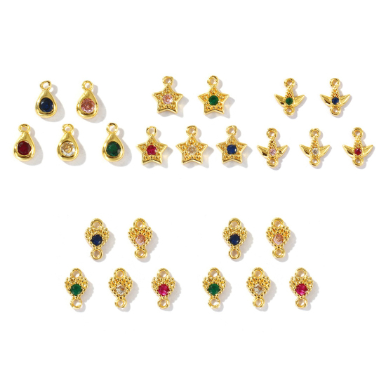 Imagen de 5 Unidades Latón Colgantes Multicolor Geométrico Color mezclado Rhinestone