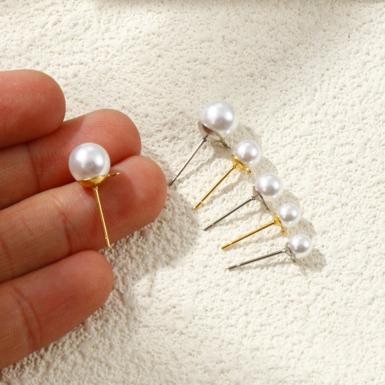 10 個 エコフレンドリー 304ステンレス鋼 おしゃれ イヤポストスタッドピアス ループコネクター付きアクセサリー 円形 多色 白 アクリル模造真珠 の画像