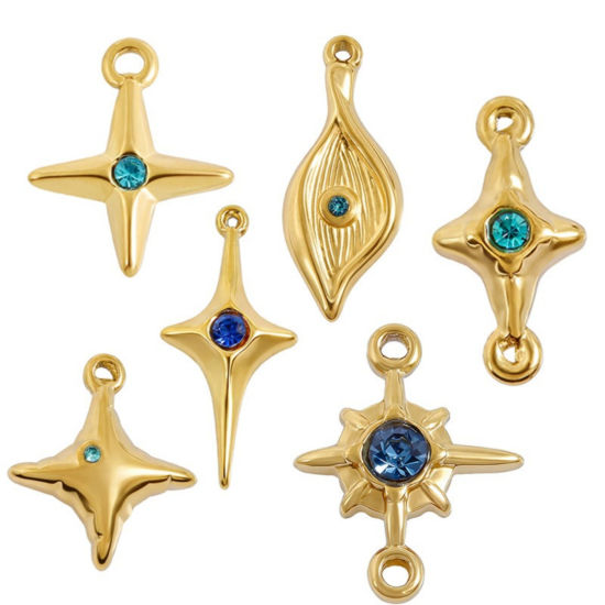 Imagen de 3 Unidades Respetuoso del Medio Ambiente 304 Acero Inoxidable Colgantes Estrella Hoja Azul Rhinestone