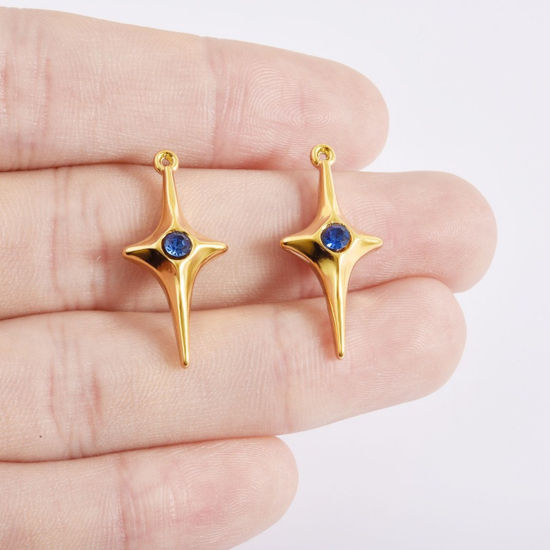 Imagen de 3 Unidades Respetuoso del Medio Ambiente 304 Acero Inoxidable Colgantes Estrella Hoja Azul Rhinestone