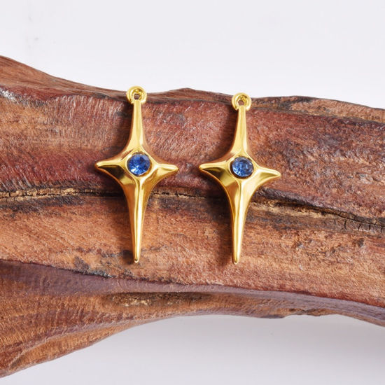 Imagen de 3 Unidades Respetuoso del Medio Ambiente 304 Acero Inoxidable Colgantes Estrella Hoja Azul Rhinestone