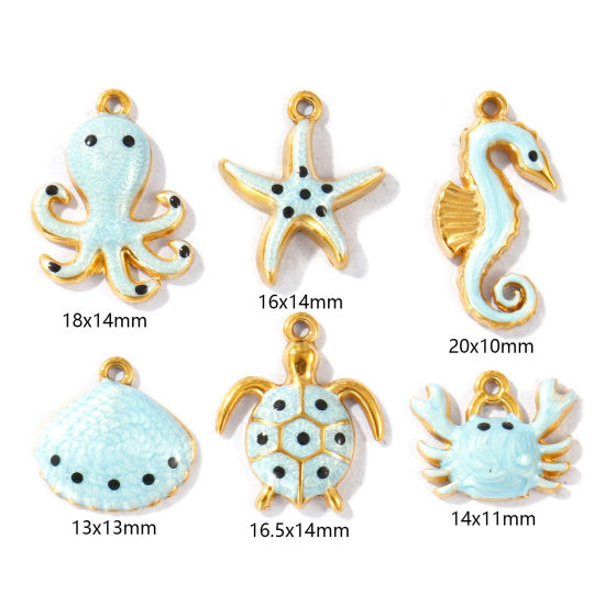 Picture of Eco-friendly PVD Vacuum Plating Waterproof Anti-Tarnish Hypoallergenic 304 Stainless Steel Charms 18K Real Gold Plated Light Blue Enamel Pearlized