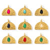 Picture of Eco-friendly PVD Waterproof Anti-Tarnish Hypoallergenic 304 Stainless Steel & Gemstone Charms Wholesale 18K Real Gold Plated Half Round Drop 20mm x 17mm