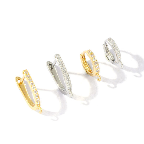 Picture of Brass Micro Pave Huggie Hoop Earrings Wholesale Clear Cubic Zirconia With Loop