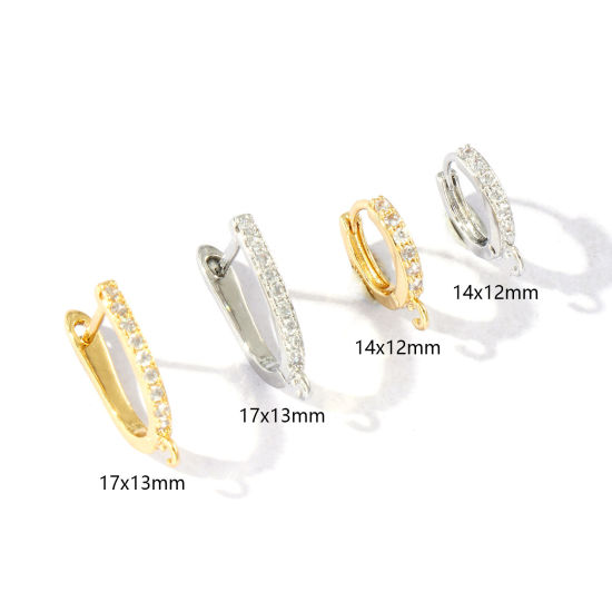 Picture of Brass Micro Pave Huggie Hoop Earrings Wholesale Clear Cubic Zirconia With Loop