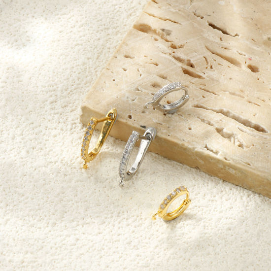 Picture of Brass Micro Pave Huggie Hoop Earrings Wholesale Clear Cubic Zirconia With Loop