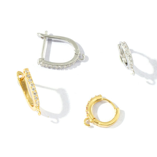 Picture of Brass Micro Pave Huggie Hoop Earrings Wholesale Clear Cubic Zirconia With Loop