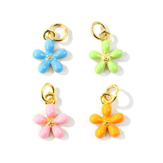 Picture of Eco-friendly Brass Charms Wholesale 18K Real Gold Plated Enamel Flower Mini 14mm x 9mm