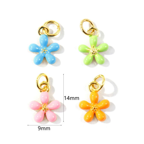 Picture of Eco-friendly Brass Charms Wholesale 18K Real Gold Plated Enamel Flower Mini 14mm x 9mm