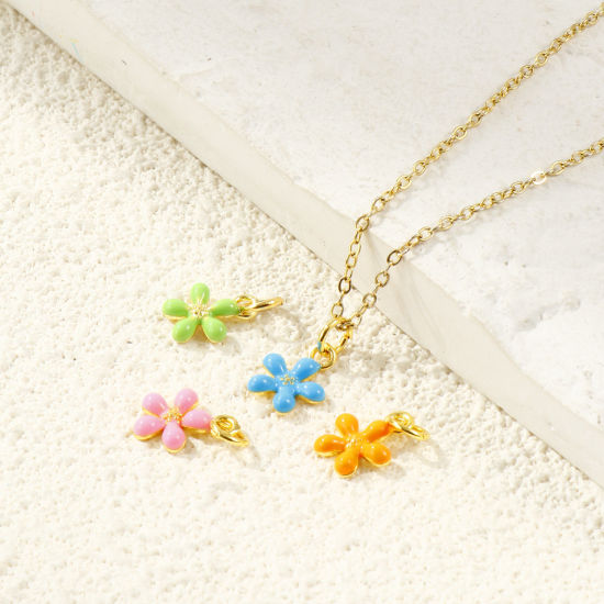 Picture of Eco-friendly Brass Charms Wholesale 18K Real Gold Plated Enamel Flower Mini 14mm x 9mm