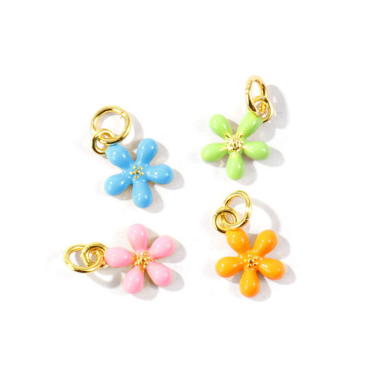 Picture of Eco-friendly Brass Charms Wholesale 18K Real Gold Plated Enamel Flower Mini 14mm x 9mm