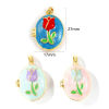 Picture of 2 PCs Brass Picture Photo Locket Frame Pendants Wholesale 18K Real Gold Plated Enamel Oval Tulip Flower Can Open 27mm x 17mm
