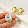Picture of 2 PCs Brass Picture Photo Locket Frame Pendants Wholesale 18K Real Gold Plated Enamel Oval Tulip Flower Can Open 27mm x 17mm